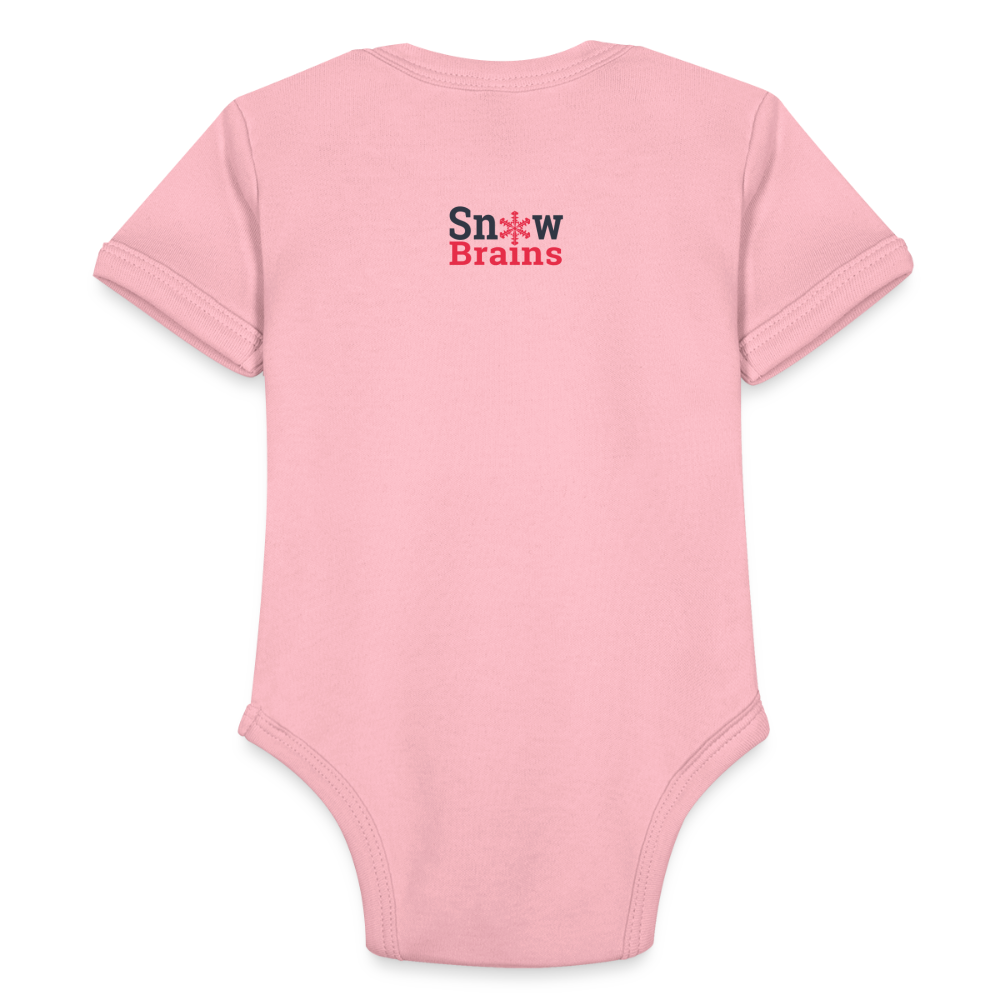 SnowBrains "I Like Big Dumps" Organic Short Sleeve Baby Bodysuit - light pink