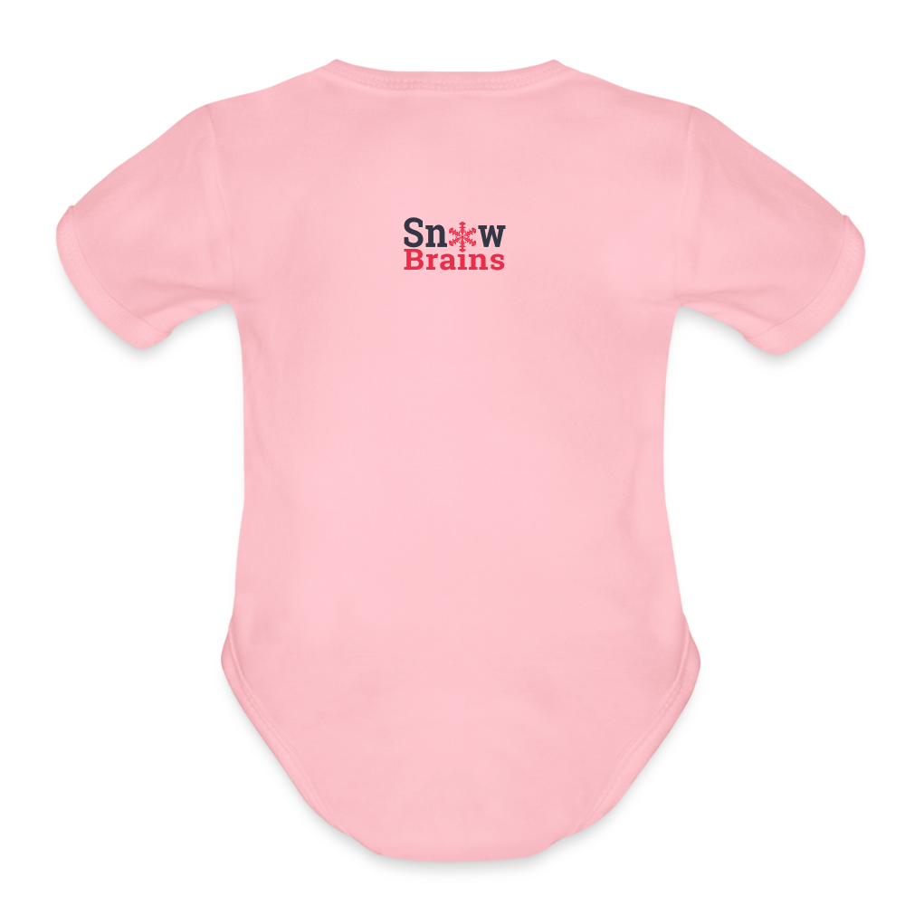 SnowBrains "I Like Big Dumps" Organic Short Sleeve Baby Bodysuit - light pink